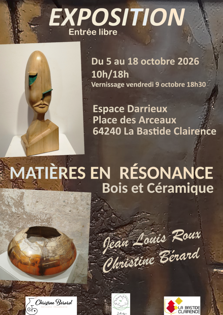 Mati&egrave;res en r&eacute;sonance Bois c&eacute;ramique du 05 au 18 octobre 2026.